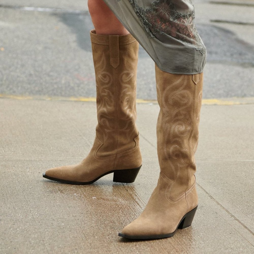 ZARA SPLIT LEATHER COWBOY BOOTS - 35 - NWT